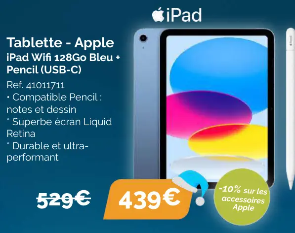 Offre: Tablette - Apple iPad Wifi 128Go Bleu + Pencil