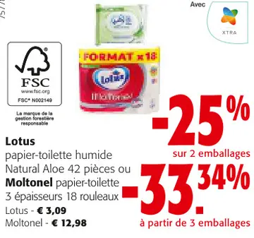 Offre: Lotus papier-toilette humide Natural Aloe ou Moltonel papier-toilette