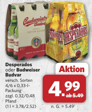 Aanbieding: Desperados oder Budweiser Budvar