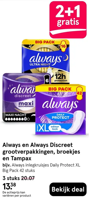 Aanbieding: Always en Always Discreet grootverpakkingen, broekjes en Tampax
