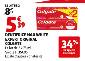 Offre: Dentifrice max white expert original