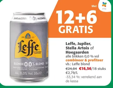 Aanbieding: Leffe, Jupiler, Stella Artois of Hoegaarden