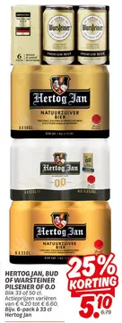 Aanbieding: HERTOG JAN, BUD OF WARSTEINER PILSENER OF 0.0