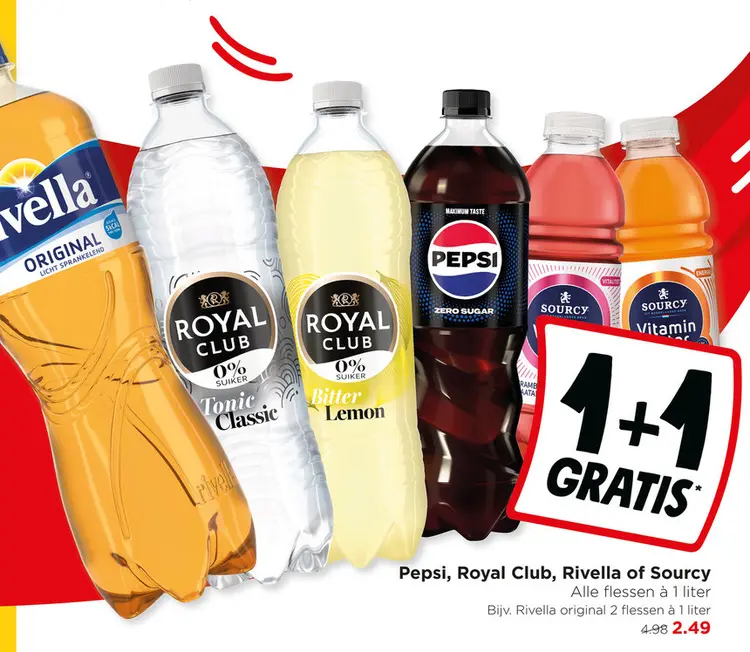 Aanbieding: Pepsi, Royal Club, Rivella of Sourcy