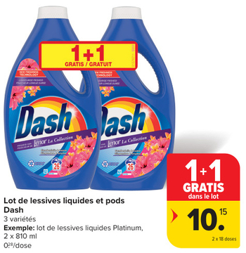 Offre: Lot de lessives liquides et pods Dash