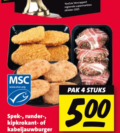 Aanbieding: Spek-, runder-, kipkrokant- of kabeljauwburger