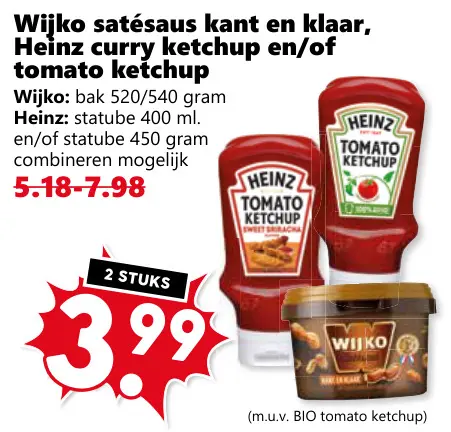 Aanbieding: Satésaus kant en klaar, curry ketchup en/of tomato ketchup