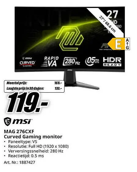 Aanbieding: MAG 276CXF Curved Gaming monitor