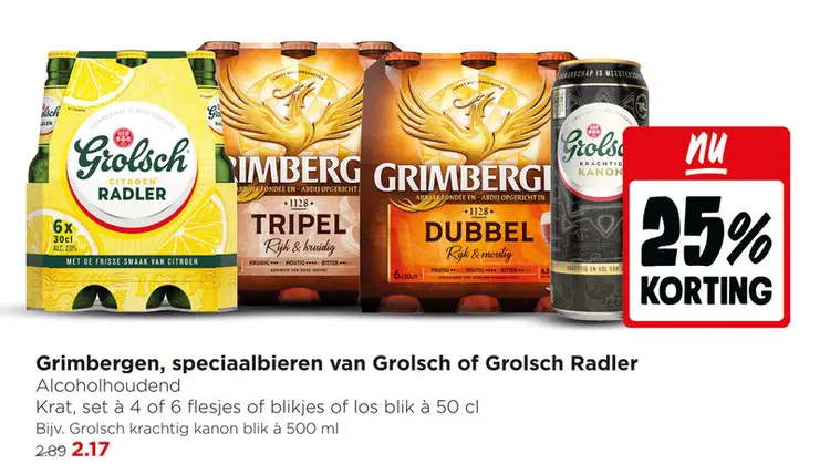 Aanbieding: Grimbergen, speciaalbieren van Grolsch of Grolsch Rafler