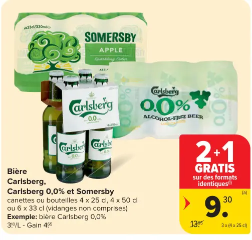 Offre: Bière Carlsberg, Carlsberg 0,0% et Somersby