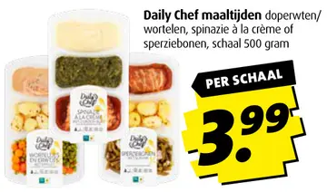 Aanbieding: Daily Chef maaltijden doperwten/wortelen, spinazie à la Crème of sperziebonen
