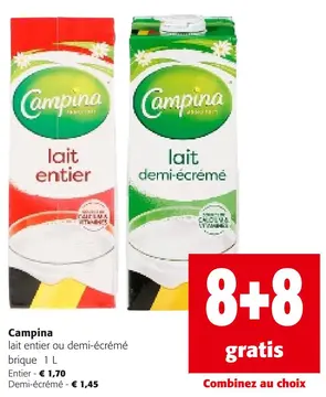 Offre: Lait entier ou demi-écrémé