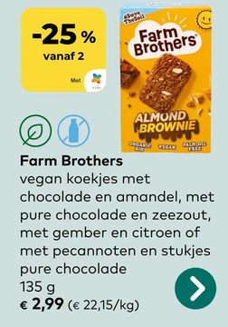 Aanbieding: Farm Brothers vegan koekjes met chocolade en 