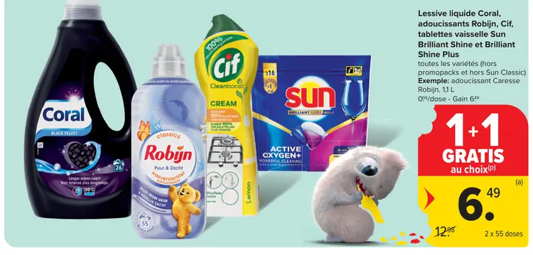 Offre: Lessive liquide Coral, adoucissants Robijn, C