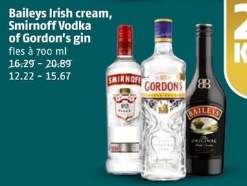 Aanbieding: Baileys Irish cream, Smirnoff Vodka of Gordon's gin