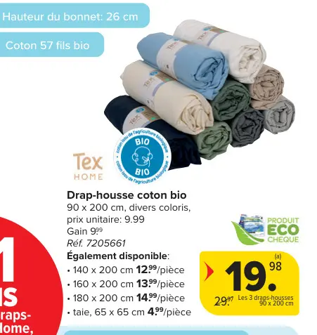 Offre: Drap-housse coton bio