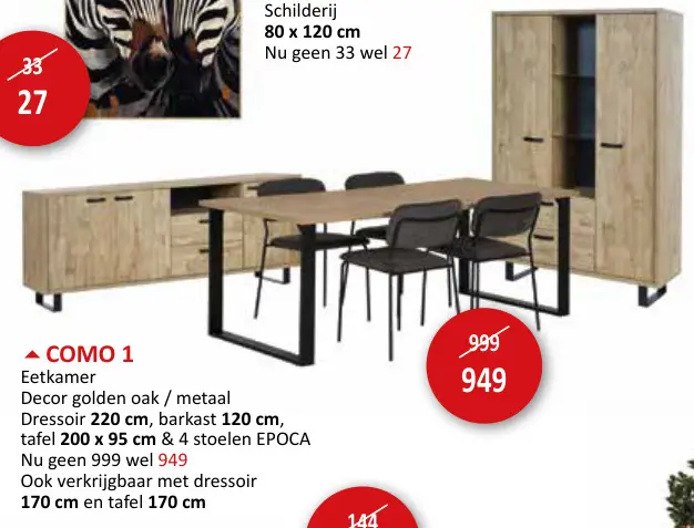 Aanbieding: Como 1 Eetkamer Decor golden oak / metaal