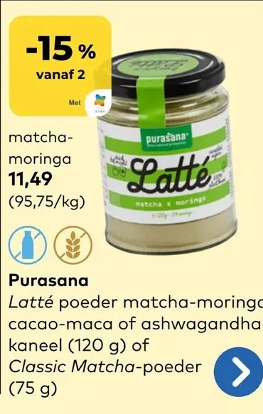 Promotie: Latté poeder matcha-moringa, cacao-maca of ashwagandha-kaneel of Classic Matcha-poeder