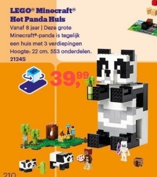 Aanbieding: LEGO® Minecraft® Hot Panda Huis Vanaf 8 jaar | Deze grote Minecraft® - panda is tegelijk een huis met 3 verdiepingen Hoogte : 22 cm . 553 onderdelen .