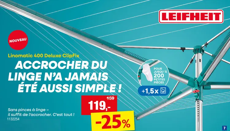 Offre: Leifheit Linomatic 400 Deluxe ClipFix séchoir parapluie 40m