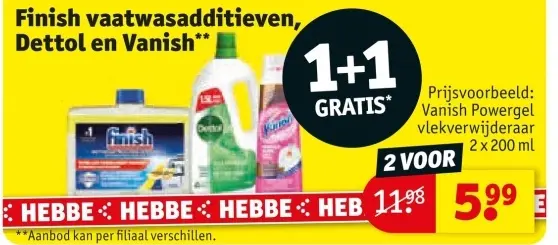 Aanbieding: Finish vaatwasadditieven, Dettol en Vanish