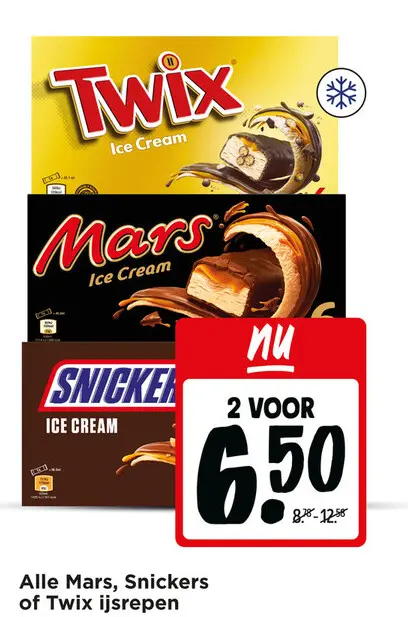 Aanbieding: Mars, Snickers of Twix ijsrepen