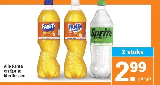 Aanbieding: Fanta en Sprite literflessen