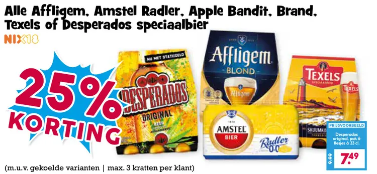 Aanbieding: Alle Affligem, Amstel Radler, Apple Bandit, Brand, Texels of Desperados speciaalbier