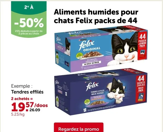 Offre: Aliments humides pour chats Felix packs de 44