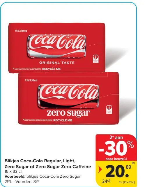Promotie: Blikjes Coca-Cola Regular, Light, Zero Sugar of Zero Sugar Zero Caffeine