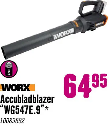 Aanbieding: WORX Accu Bladblazer WG547E.9 excl. 20 V accu en lader