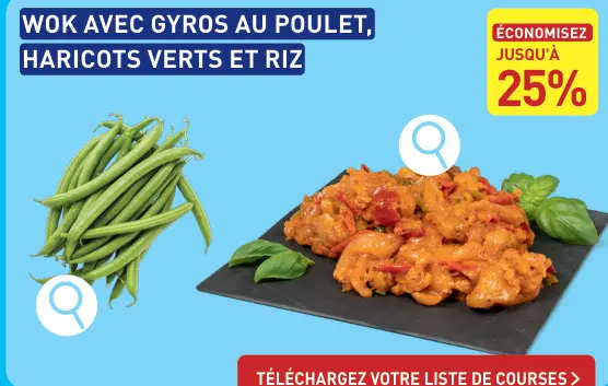Offre: Wok avec gyros au poulet, haricots verts et riz