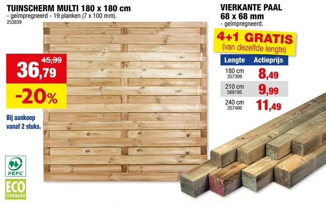Promotie: Cartri paal 180x6,8x6,8 cm vierkant