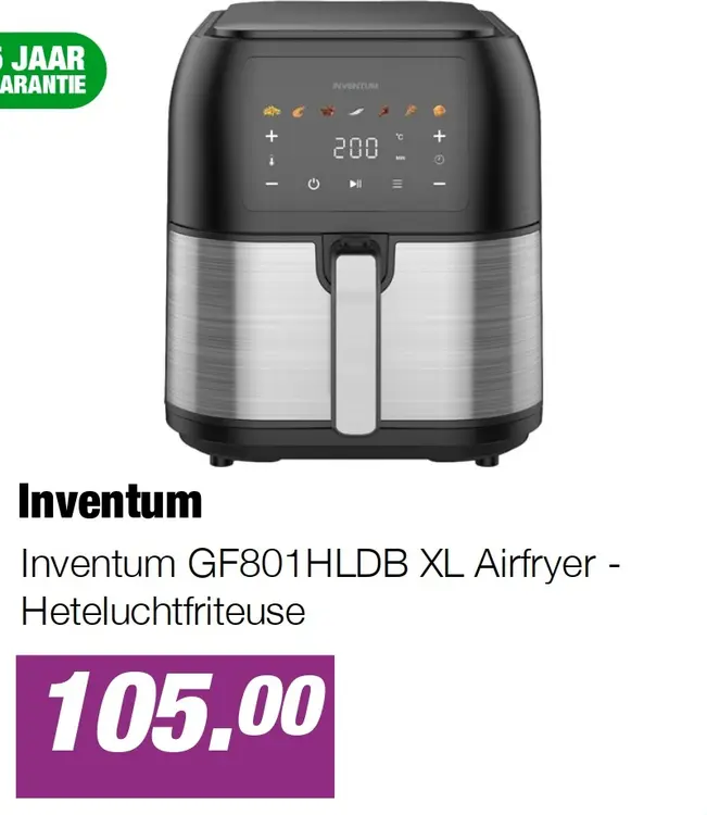 Aanbieding: Inventum GF801HLDB XL Airfryer - Heteluchtfriteuse