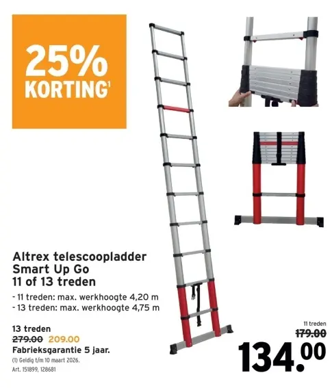 Promotie: Altrex telescoopladder Smart Up Go