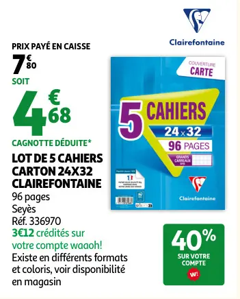 Offre: Lot de 5 cahiers carton 24x32