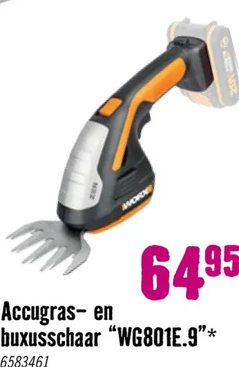 Aanbieding: WORX Accu Gras- en buxusschaar WG801E.9 excl. 20 V accu en lader