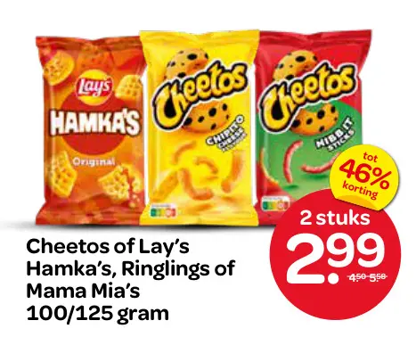 Aanbieding: Cheetos of Lay's Hamka's, Ringlings of Mama Mia's