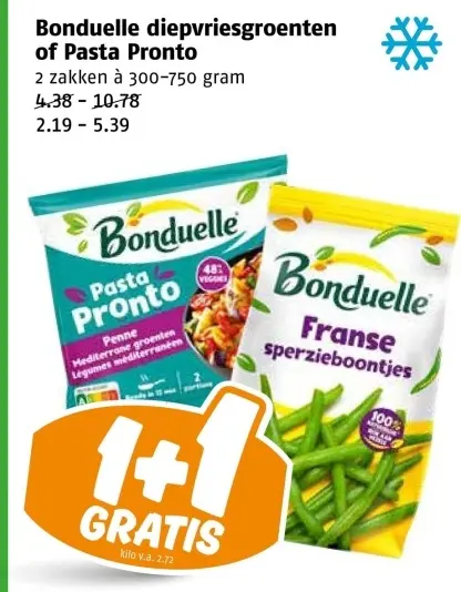 Aanbieding: Bonduelle diepvriesgroenten of Pasta Pronto