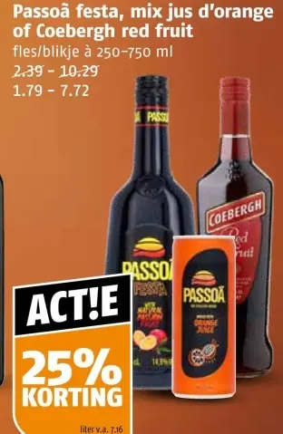 Aanbieding: Passoa festa, mix jus d'orange of Coebergh red fruit