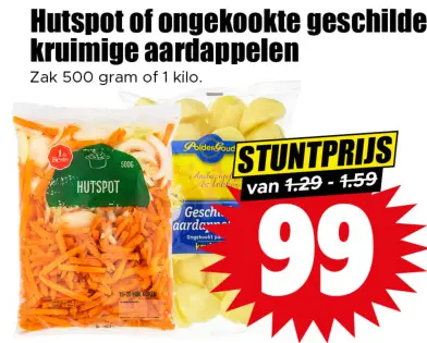 Aanbieding: Hutspot of ongekookte geschilde kruimige aardappelen