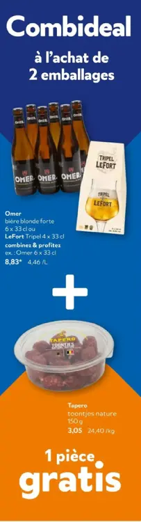 Offre: Omer bière blonde forte + gratis tapas