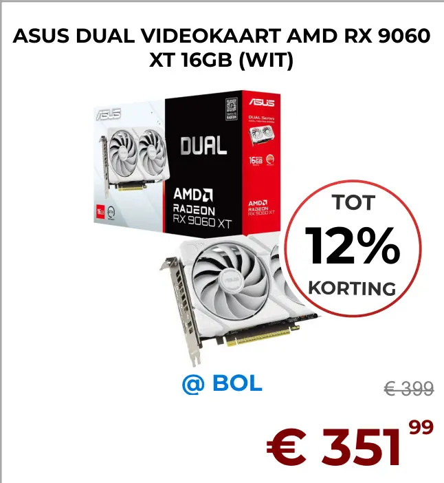 Aanbieding: Dual videokaart AMD rx 9060 xt 16gb (wit)