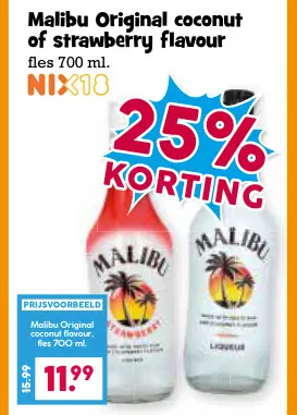 Aanbieding: Malibu Original coconut of strawberry flavour