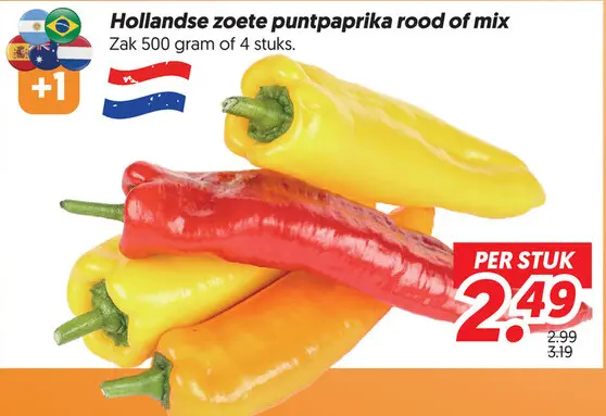 Hollandse zoete puntpaprika rood of mix