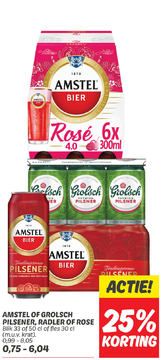 Aanbieding: Amstel of Grolsch pilsener, radler of rose
