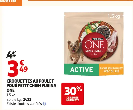 Offre: Croquettes au poulet pour petit chien PURINA ONE