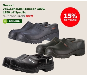 Aanbieding: Gevavi veiligheidsklompen 1230, 1250 of Syrdi