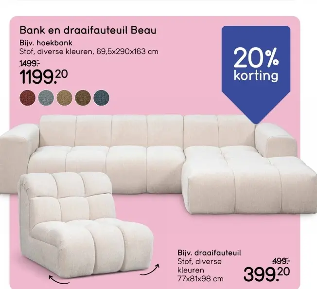 Aanbieding: Bank en draaifauteuil Beau