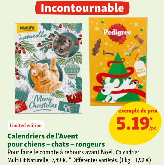 Offre: Calendriers de l'Avent pour chiens – chats – rongeurs